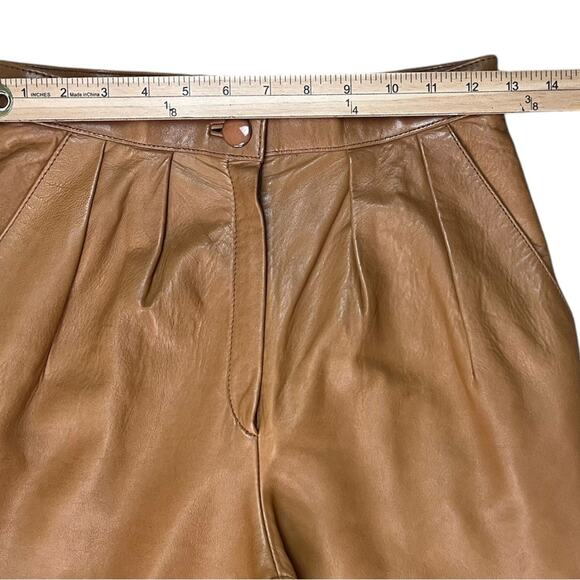 Vintage 80’s Leather Pleated Trousers Womens 8 Tan Betty Hanson Tapered Hi Rise - Picture 8 of 11
